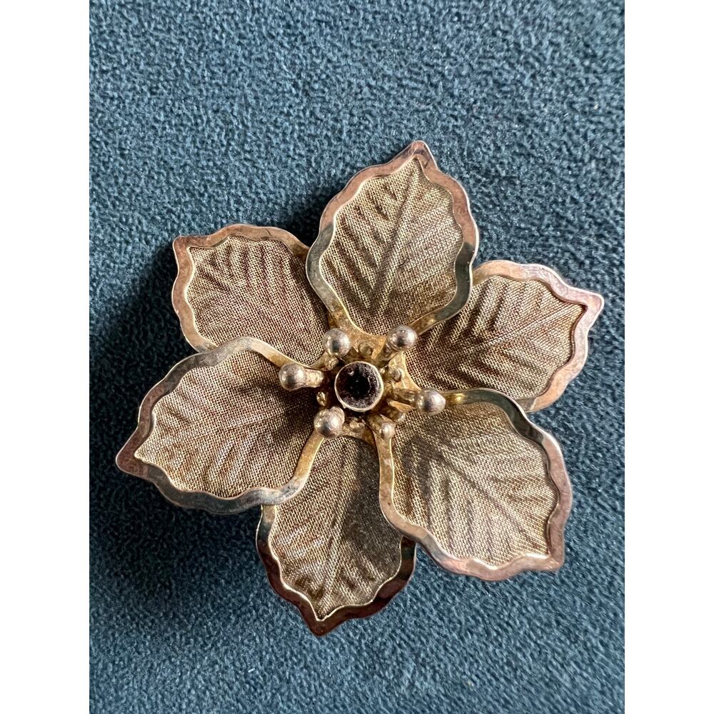 Vintage Gold Mesh Flower w/ Garnet Center – Jewelry Component or Brooch Part